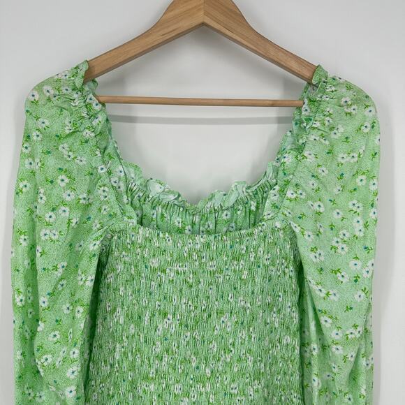 Faithfull The Brand Cosima Mini Dress Floral Ruffle Smocked Balloon Sleeve - Picture 12 of 16